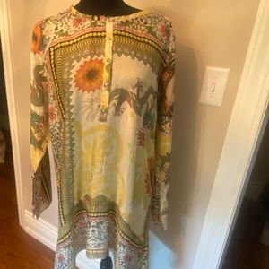 JOHNNY WAS SILK DRAGON TUNIC SIZE M